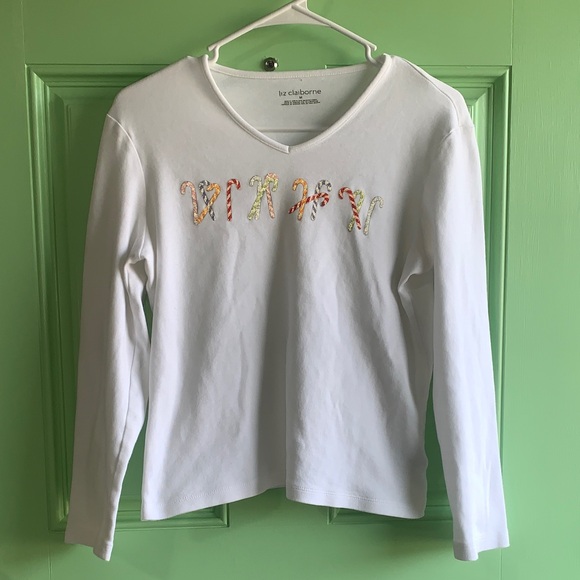 Liz Claiborne Candy Cane Long sleeve Shirt - Women’s size Medium - Picture 1 of 4
